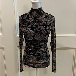 Chic Floral Long Sleeve Turtleneck Blouse